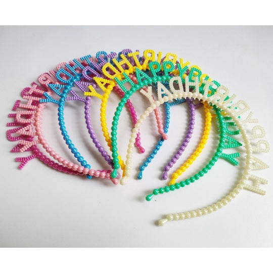 Bando Plastik / Headband Tulisan Happy Birthday Motif Pearl