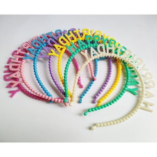 Bando Plastik / Headband Tulisan Happy Birthday Motif Pearl