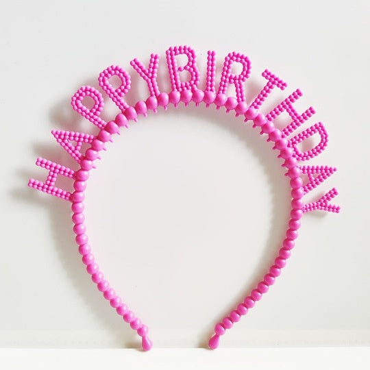 Bando Plastik / Headband Tulisan Happy Birthday Motif Pearl