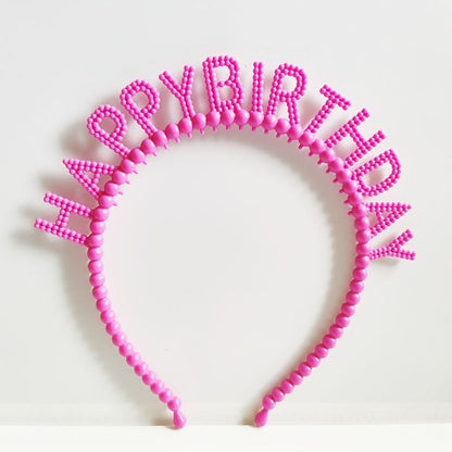 Bando Plastik / Headband Tulisan Happy Birthday Motif Pearl