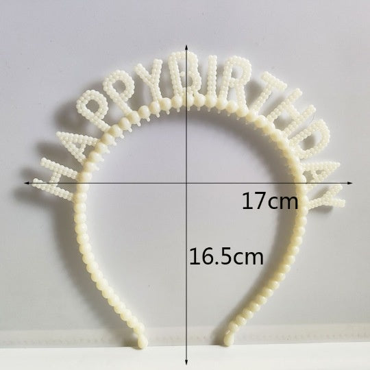 Bando Plastik / Headband Tulisan Happy Birthday Motif Pearl