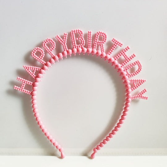 Bando Plastik / Headband Tulisan Happy Birthday Motif Pearl