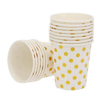 Paper Cup & Paper Plate / Gelas / Piring  Kertas Motif Polkadot Putih List Gold