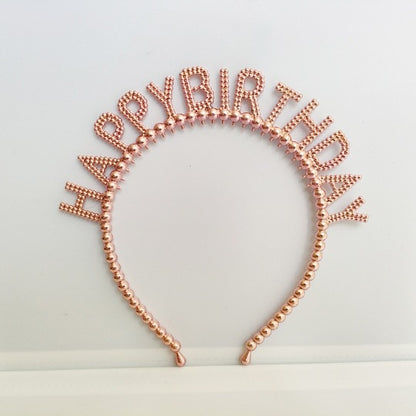 Bando Plastik / Headband Tulisan Happy Birthday Motif Pearl Metalik / Kilap