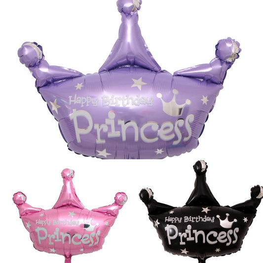 Balon Foil Happy Birthday Princess Crown / Mahkota Pink / Purple Size Jumbo 85 cm