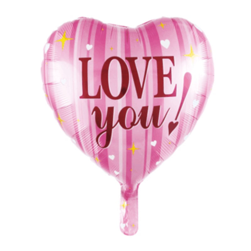Balon Foil Hati / Love You Pink Stripe Size 45 cm