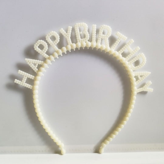 Bando Plastik / Headband Tulisan Happy Birthday Motif Pearl