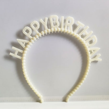 Bando Plastik / Headband Tulisan Happy Birthday Motif Pearl