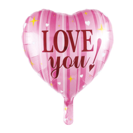 Balon Foil Hati / Love You Pink Stripe Size 45 cm
