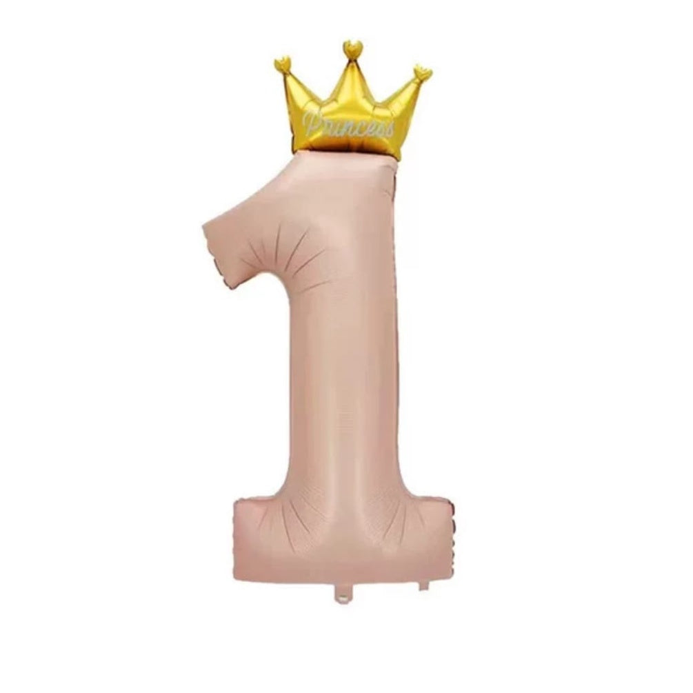Balon Foil Angka 1 Crown Tulisan Prince Biru Pastel / Princess Pink Pastel Jumbo Size 124 cm