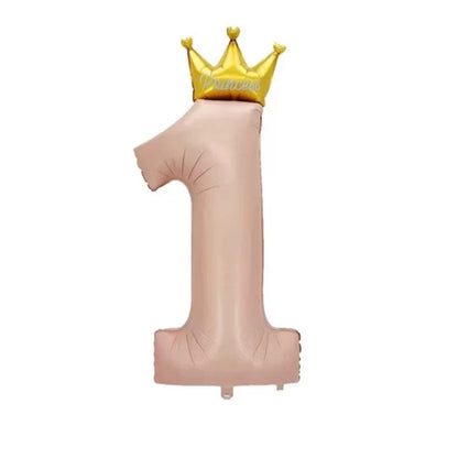 Balon Foil Angka 1 Crown Tulisan Prince Biru Pastel / Princess Pink Pastel Jumbo Size 124 cm