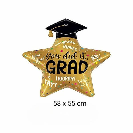 Balon Foil Graduation/Wisuda Globe/Wisuda Star Shape With Toga/Wisuda Star Gold Hitam