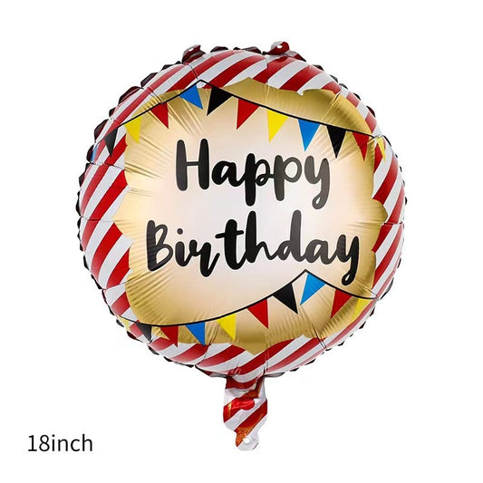 Balon Foil Bulat HBD Happy Birthday Stripe & Bunting Flags Tema Pirate Size 45 cm