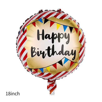 Balon Foil Bulat HBD Happy Birthday Stripe & Bunting Flags Tema Pirate Size 45 cm