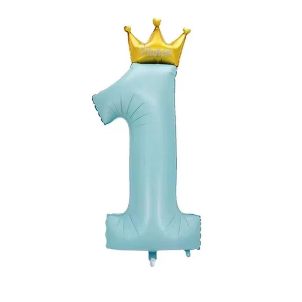 Balon Foil Angka 1 Crown Tulisan Prince Biru Pastel / Princess Pink Pastel Jumbo Size 124 cm