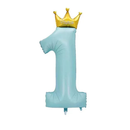 Balon Foil Angka 1 Crown Tulisan Prince Biru Pastel / Princess Pink Pastel Jumbo Size 124 cm