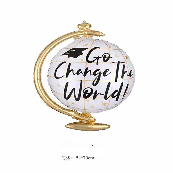 Balon Foil Graduation/Wisuda Globe/Wisuda Star Shape With Toga/Wisuda Star Gold Hitam