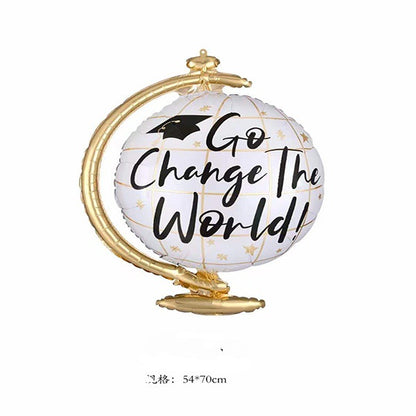 Balon Foil Graduation/Wisuda Globe/Wisuda Star Shape With Toga/Wisuda Star Gold Hitam