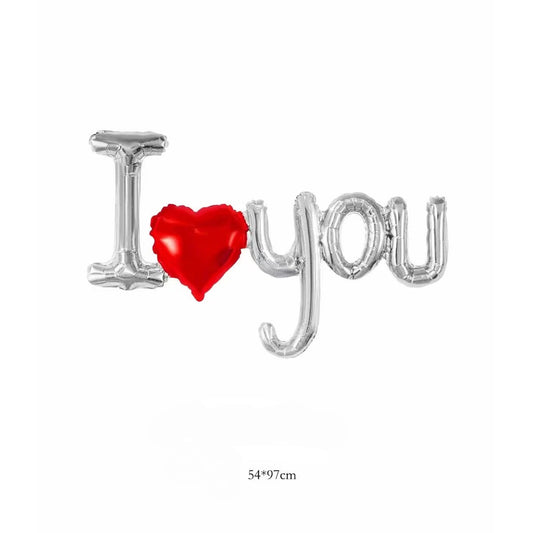Balon Foil I Love You Latin Kecil Silver Red Size 54 x 97 cm