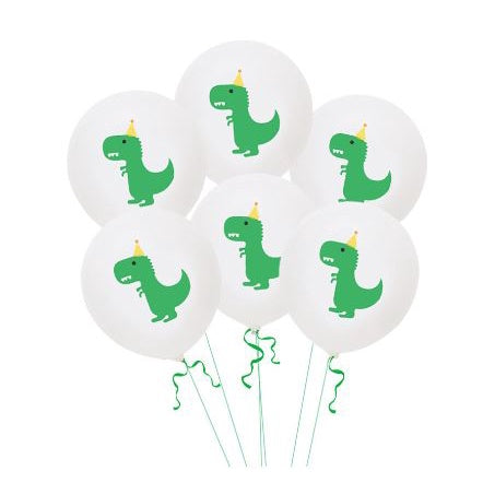 10 pcs Balon Latex / Lateks Size 12 inch Motif Dinosaurus / Dinosaur Party Hat Putih