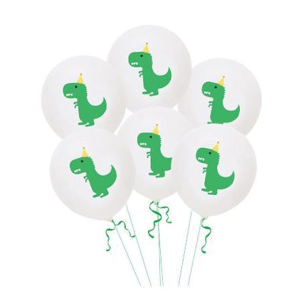 10 pcs Balon Latex / Lateks Size 12 inch Motif Dinosaurus / Dinosaur Party Hat Putih